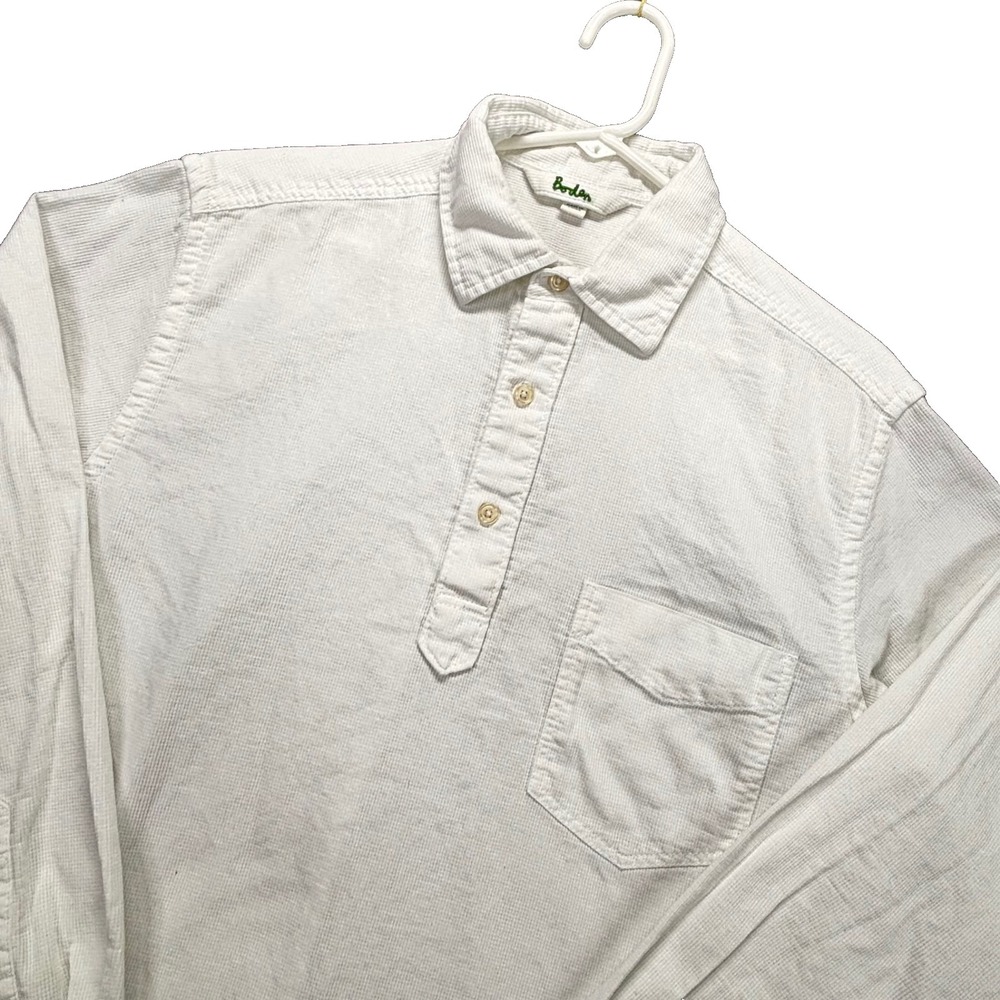 Boden Shirt Mens M White Waffle Henley Pullover Long‎ Sleeve Pocket Textured